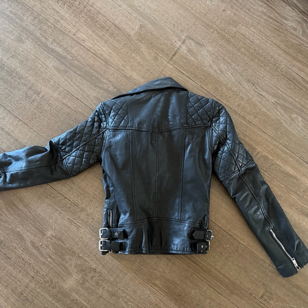 All Saints Black Leather Jacket with Quilted Sleeves - Picture 3 of 3